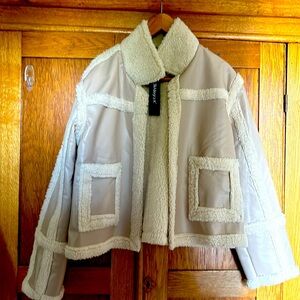 Allegra K jacket neutral color, fleece&vinyl, short waist. XL fits like L NWT